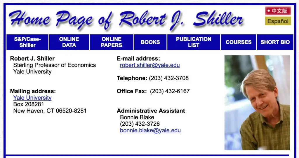 Yale Univerity - Robert Shiller Home Page